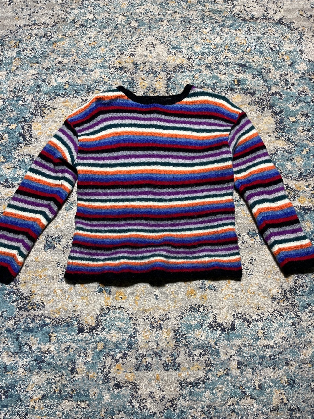 Vintage Northern Isles 100% Wool Hand Knit Striped Crewneck Sweater Size XL